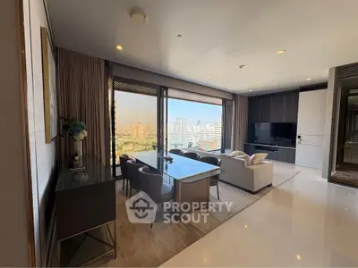 Luxurious living room with stunning city view and modern decor