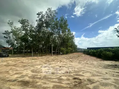 Expansive vacant land with lush trees and clear skies, perfect for development opportunities.