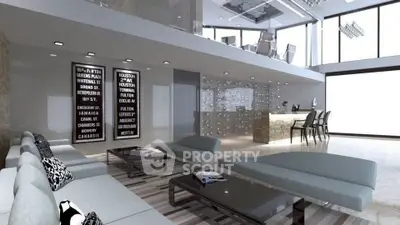 Luxurious modern living room with high ceilings and stylish decor