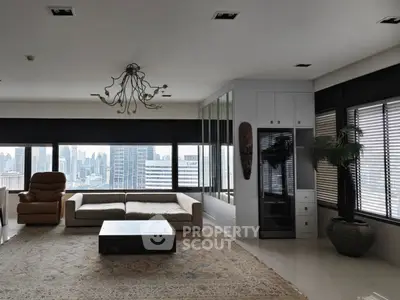 Luxurious living room with panoramic city view and modern decor