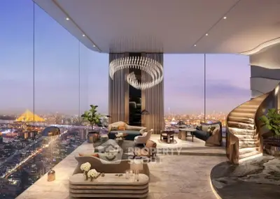 Luxurious living room with panoramic city view and elegant decor