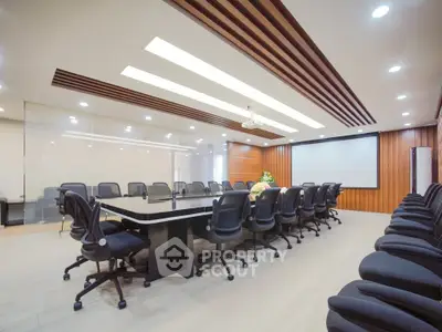 Spacious modern conference room with sleek design and ample seating, perfect for business meetings.