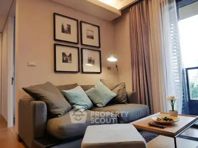 Modern living room with cozy sofa and stylish decor