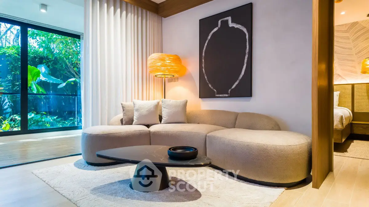 Luxurious modern living room with stylish furniture and natural light