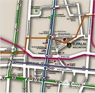 Map highlighting Supalai Wellington location with nearby amenities and transport routes.