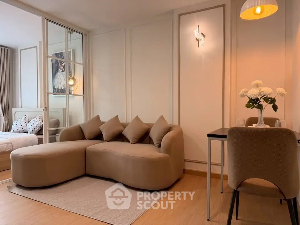 Modern living room with cozy sofa and elegant decor