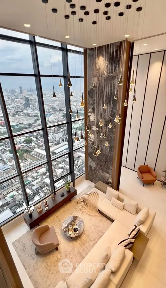 Luxurious high-rise living room with stunning city view and elegant decor