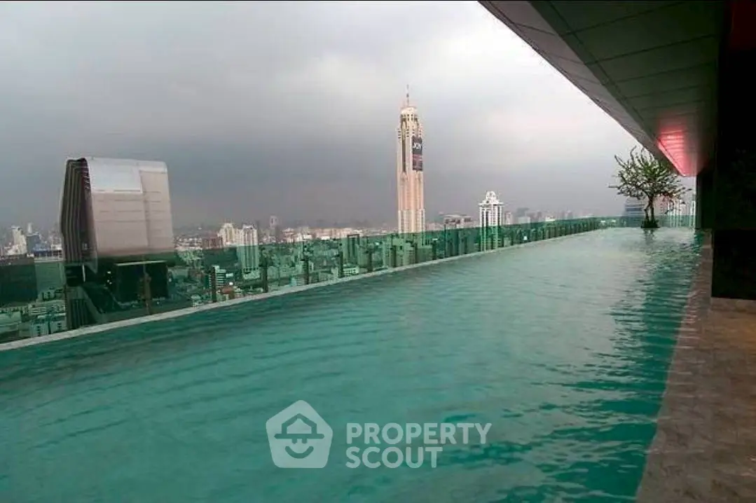 Stunning rooftop infinity pool with panoramic city skyline view.