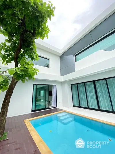 Modern luxury villa with private pool and large windows, perfect for serene living.