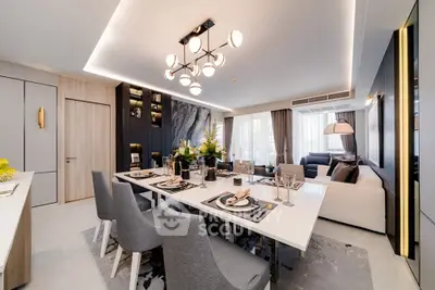 Luxurious modern living room with elegant dining area and stylish decor