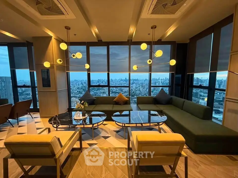 Luxurious living room with panoramic city view and modern decor