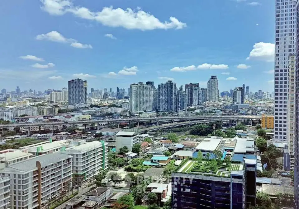 Stunning cityscape view from high-rise building showcasing urban skyline and vibrant city life.