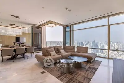 Luxurious living room with stunning city view and modern furniture