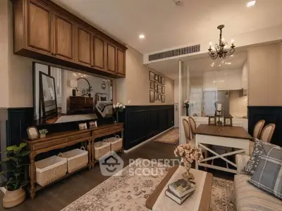 Charming living and dining area with elegant decor and cozy ambiance