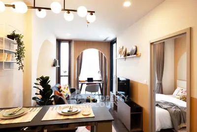 Modern open-plan living room with stylish decor and natural light