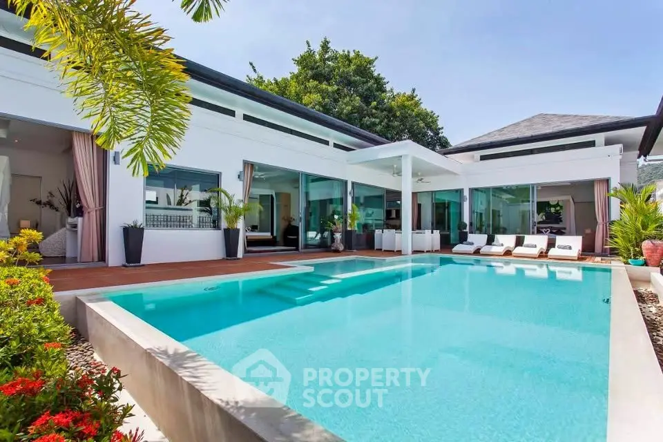 Luxurious modern villa with private pool and spacious outdoor area, perfect for relaxation and entertainment.