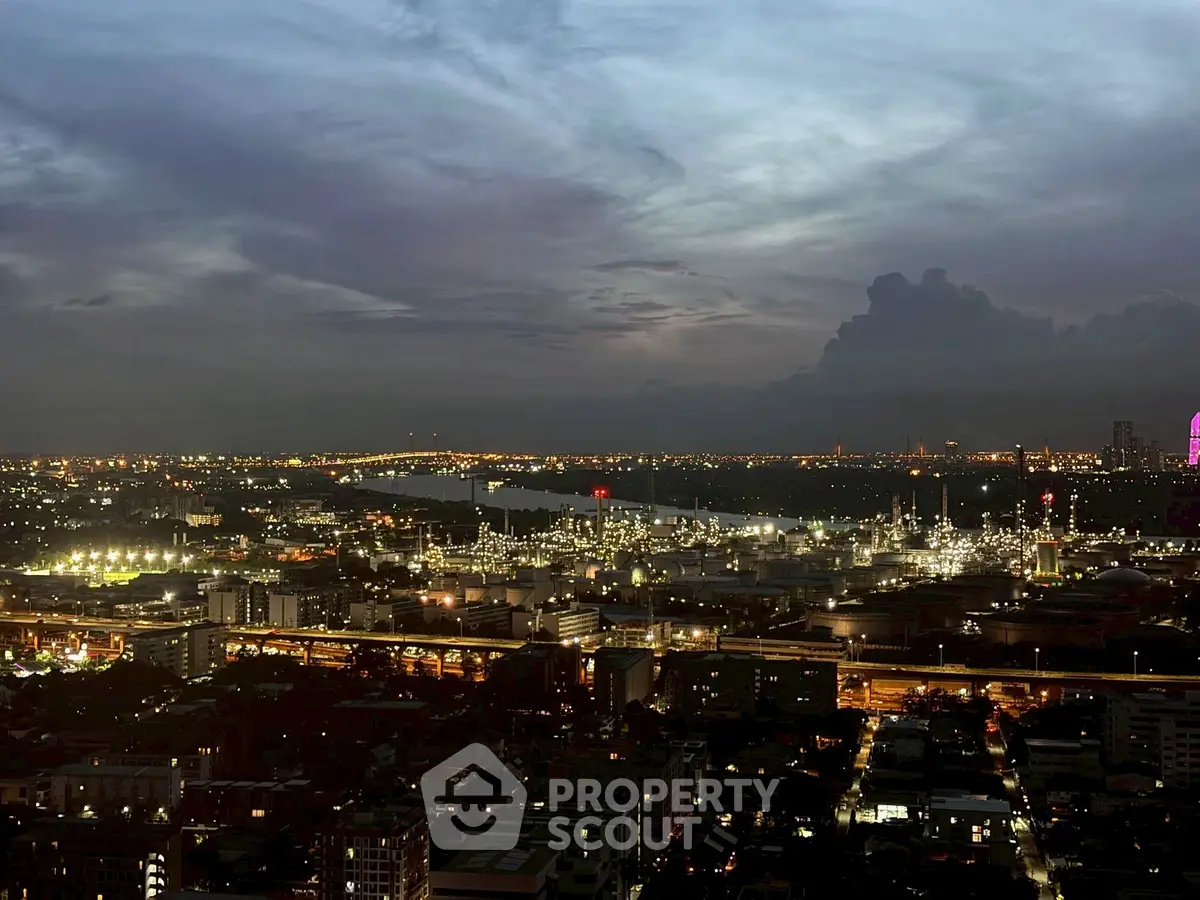 Stunning cityscape view with illuminated skyline at dusk, showcasing urban living allure.