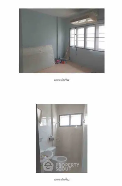 Interior view of a basic bedroom and bathroom in a residential property.