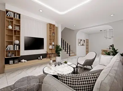 Modern living room with stylish decor and open layout