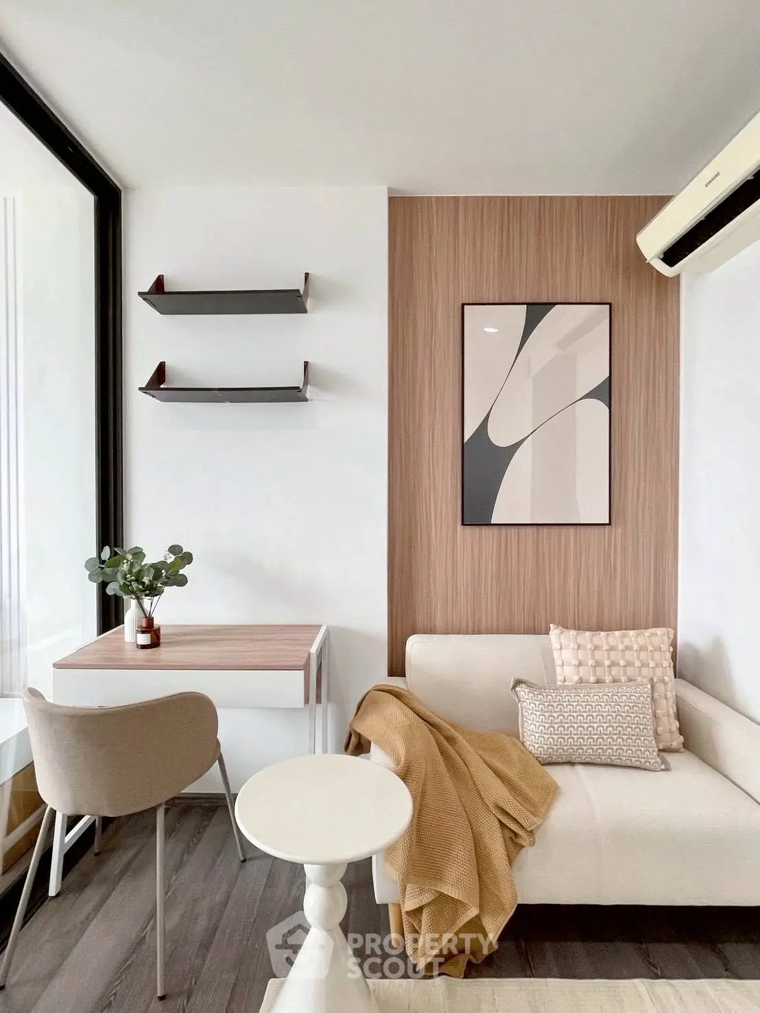 Stylish modern living room with cozy sofa and chic decor