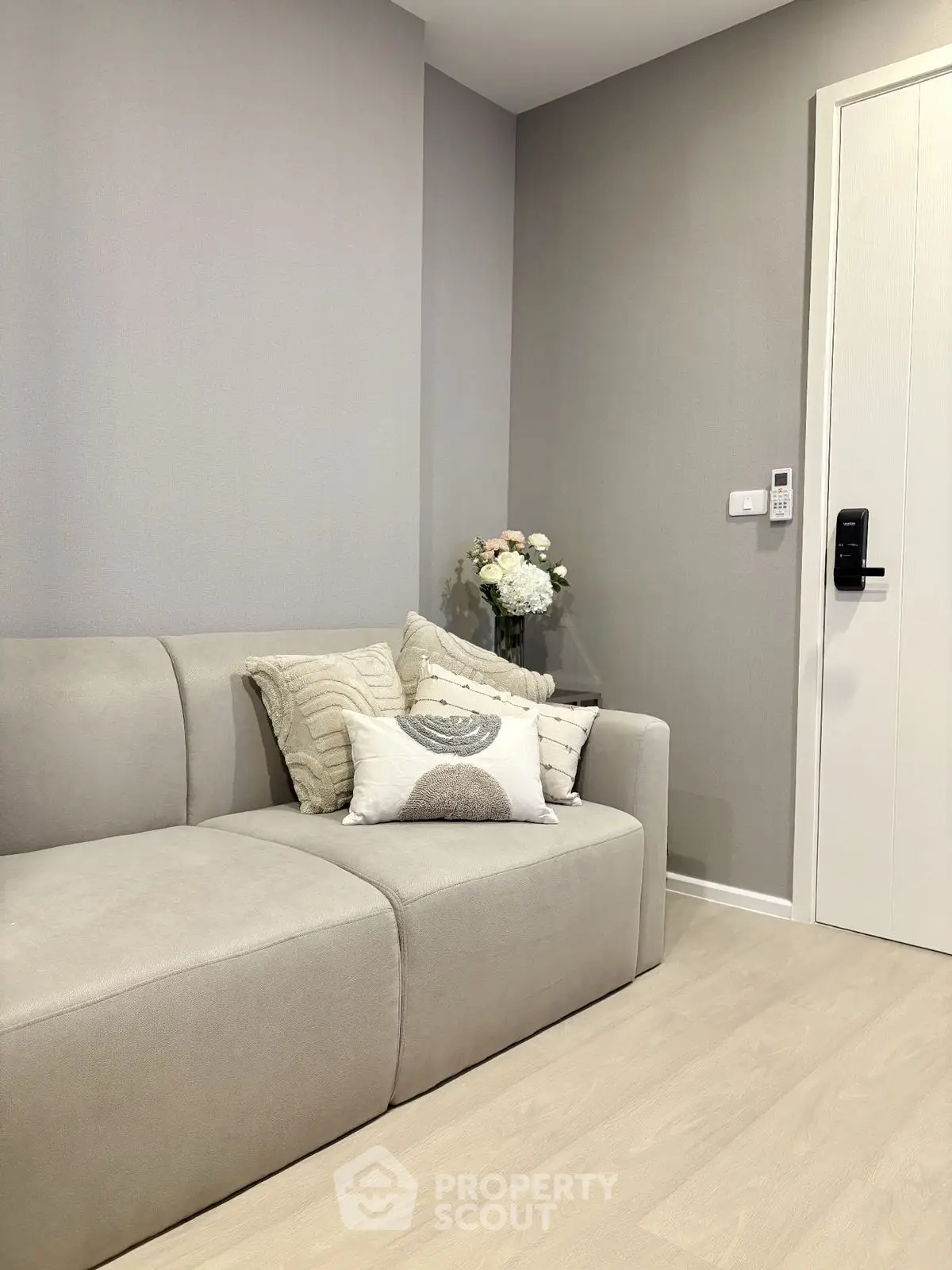 Modern living room with stylish sofa and elegant decor