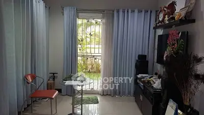 Cozy living room with garden view and modern decor