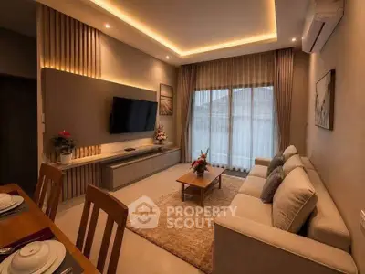 Modern living room with elegant lighting and cozy decor