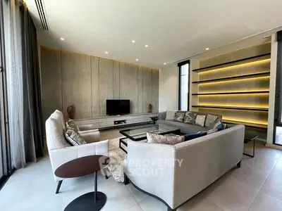 Luxurious modern living room with elegant furniture and ambient lighting