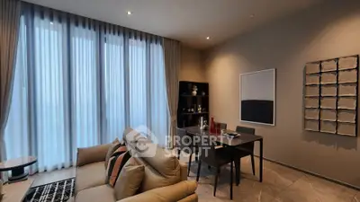 Modern living room with elegant dining area and stylish decor