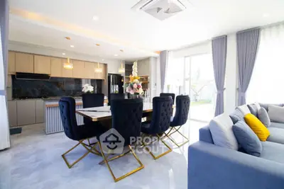 Luxurious modern living room with elegant dining area and stylish decor