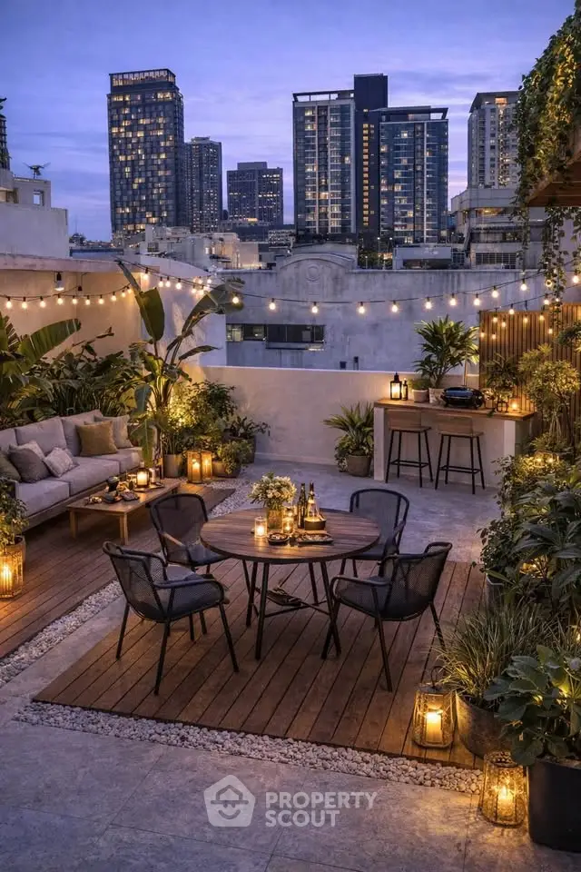 Stunning rooftop terrace with city skyline view, perfect for entertaining.