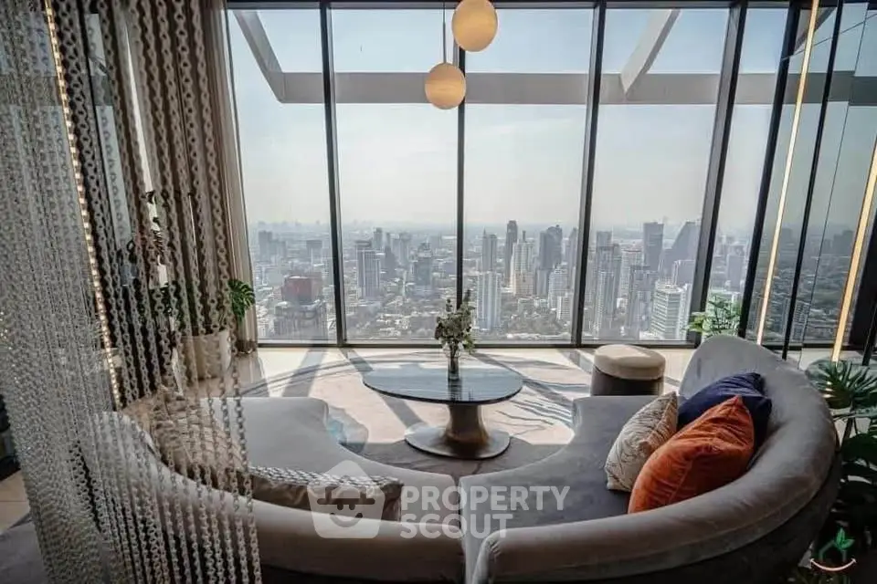 Luxurious living room with panoramic city view and elegant decor