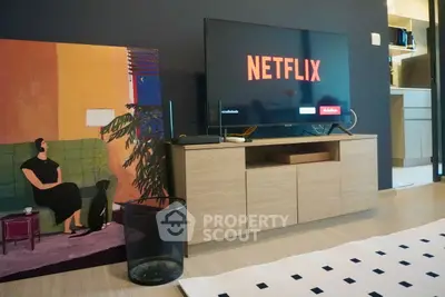 Modern living room with stylish TV setup and contemporary decor