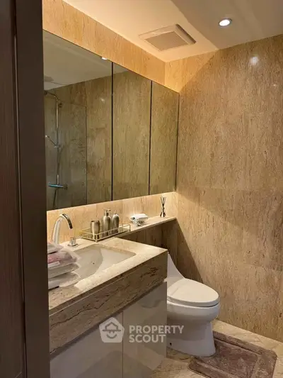 Luxurious bathroom with elegant marble finishes and modern fixtures