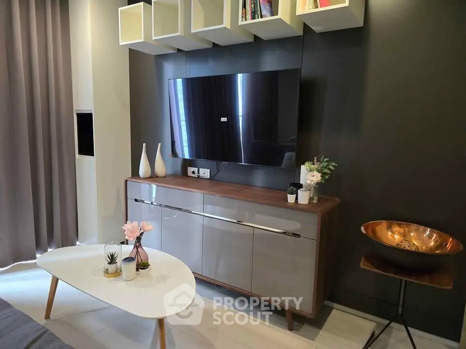 Modern living room with sleek TV unit and stylish decor