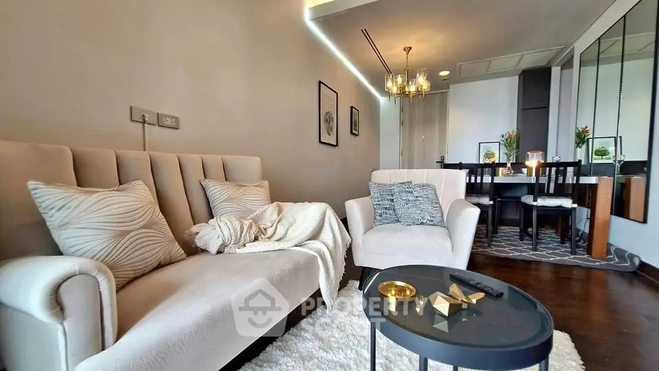 Elegant living room with plush seating and modern decor