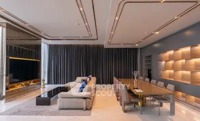 Luxurious modern living room with elegant dining area and stylish decor