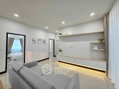 Modern living room with sleek design and cozy ambiance