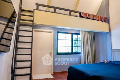 Charming loft bedroom with ladder access and cozy decor