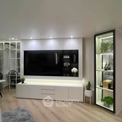 Modern living room with sleek TV unit and stylish decor