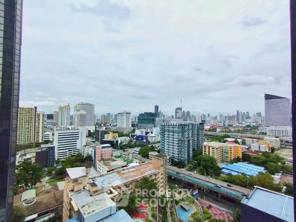 Stunning cityscape view from high-rise building showcasing urban skyline and vibrant architecture.