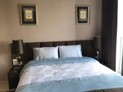 Luxurious bedroom with elegant decor and plush bedding in modern apartment