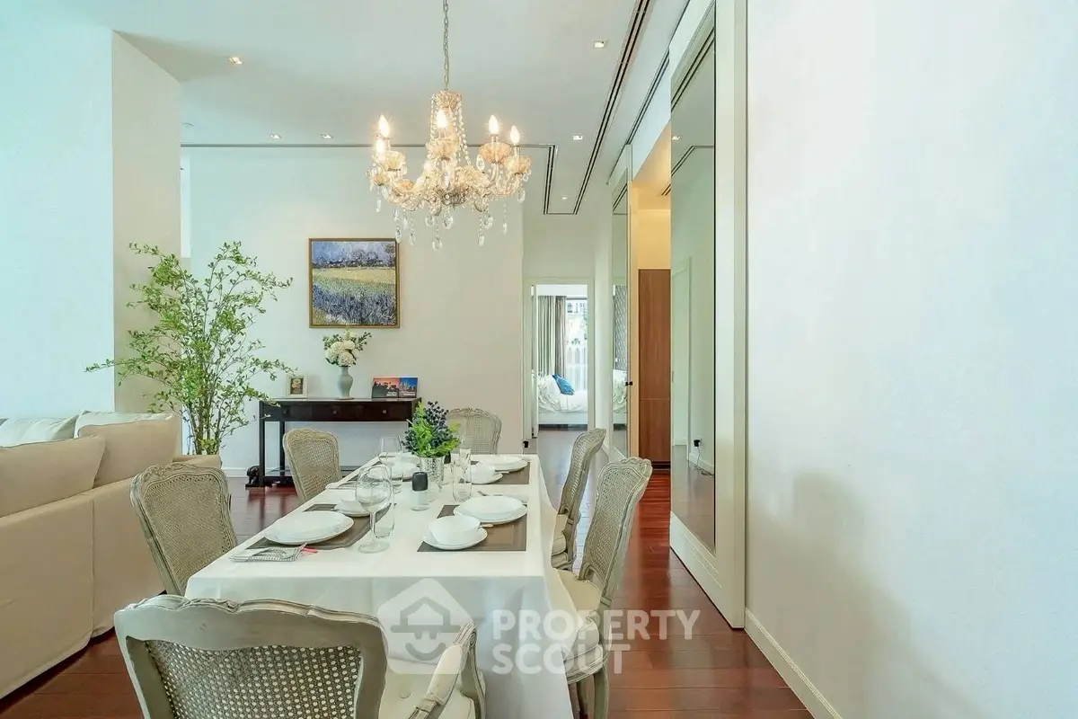 Elegant dining room with chandelier and stylish decor in modern home