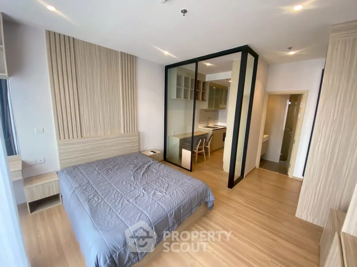 Modern bedroom with open layout kitchen and stylish decor