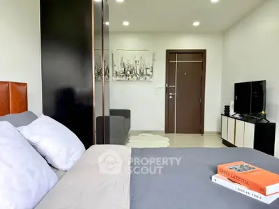 Modern bedroom with stylish decor and cozy ambiance