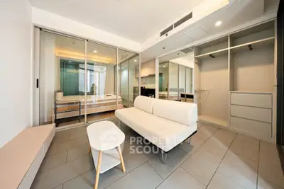 Modern studio apartment with open layout and sleek furnishings