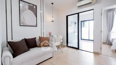 Modern living room with cozy sofa and stylish decor in bright apartment