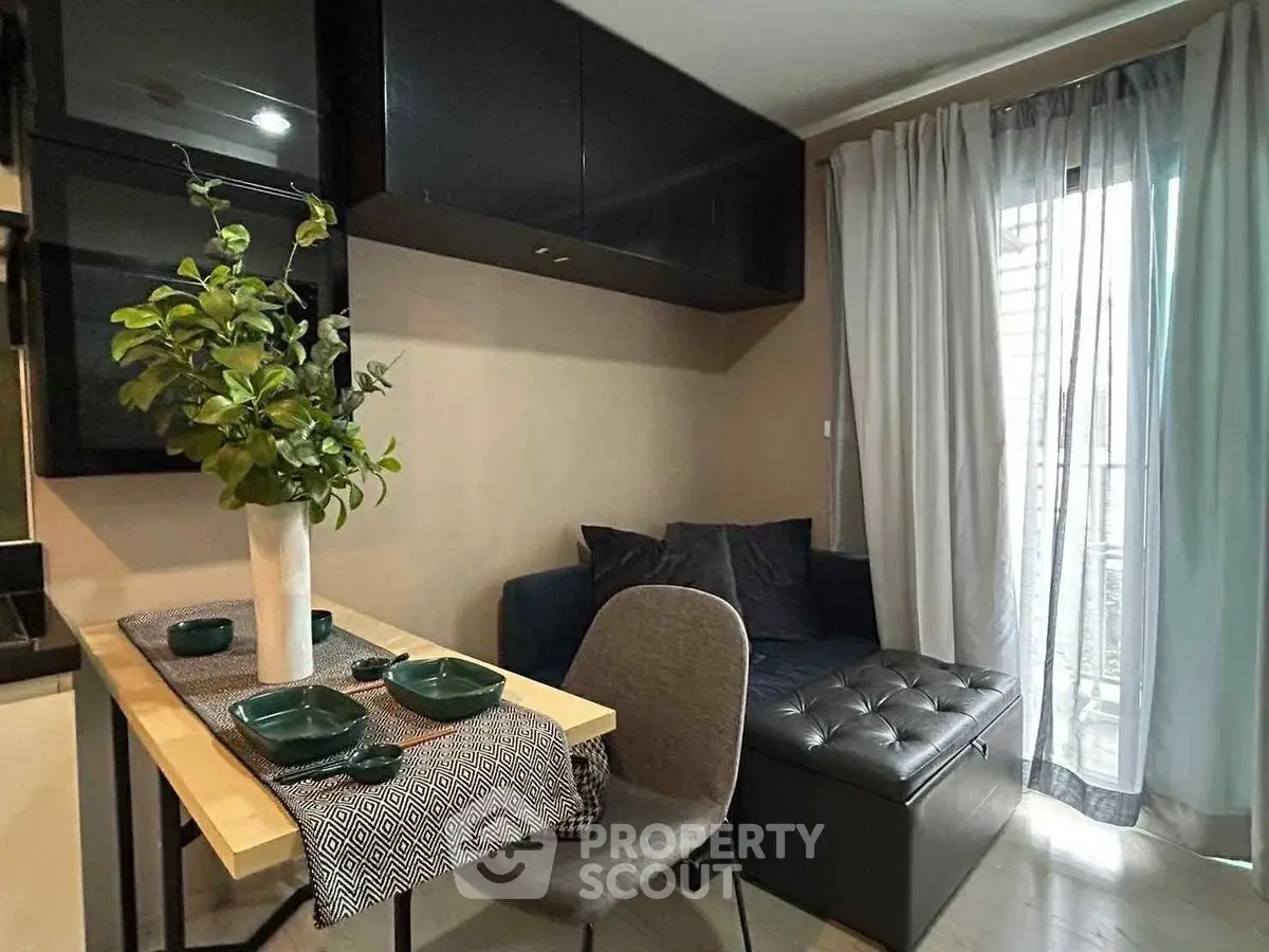 Cozy modern living room with stylish dining area and natural light