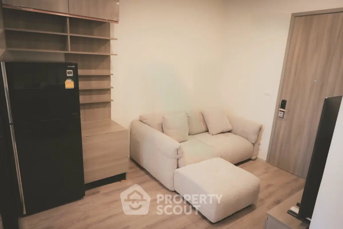 Cozy living room with modern furniture and sleek storage solutions