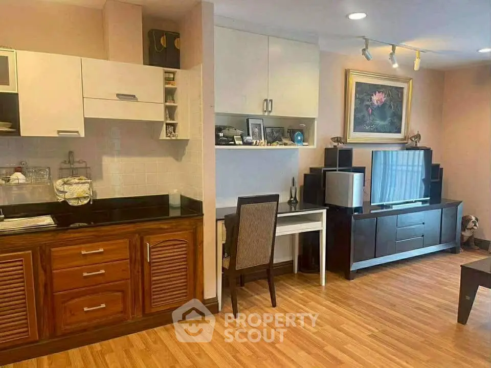 Charming living room with modern decor and built-in entertainment center